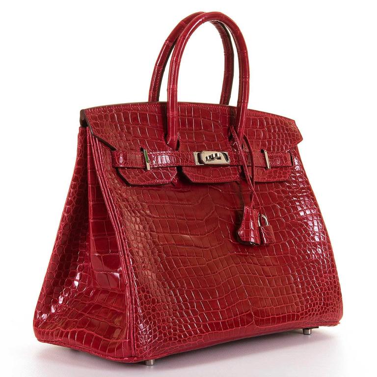 PRISTINE Hermes 35cm Birkin 'Braise Red' Crocodile Bag with Palladium ...