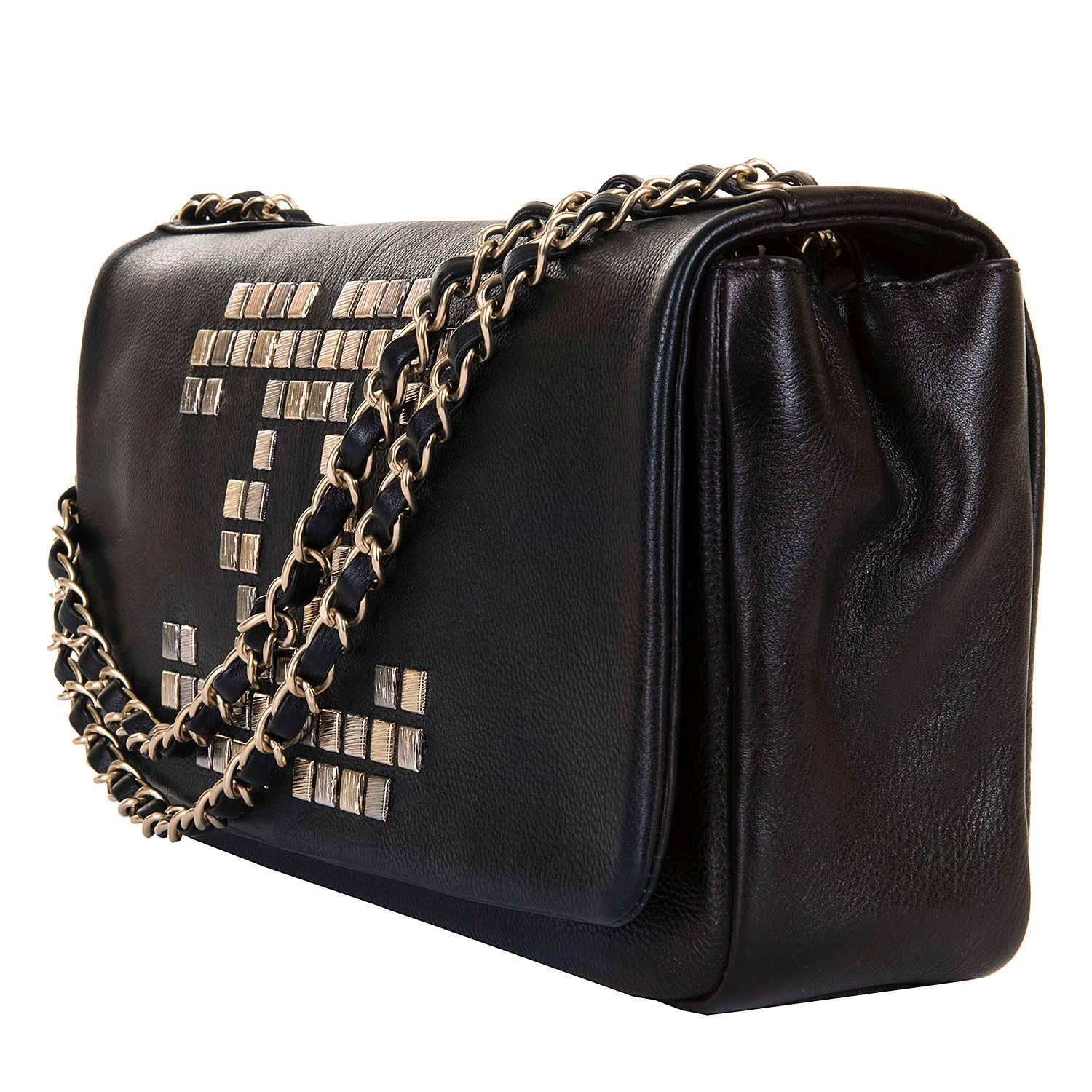 Women's Unusual Chanel Jumbo Black Leather 'Mosaic' Shoulder Bag
