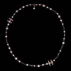 An Exquisite Chanel Double 'C' Logo Necklace with Gold & Faux Pearl Decoration