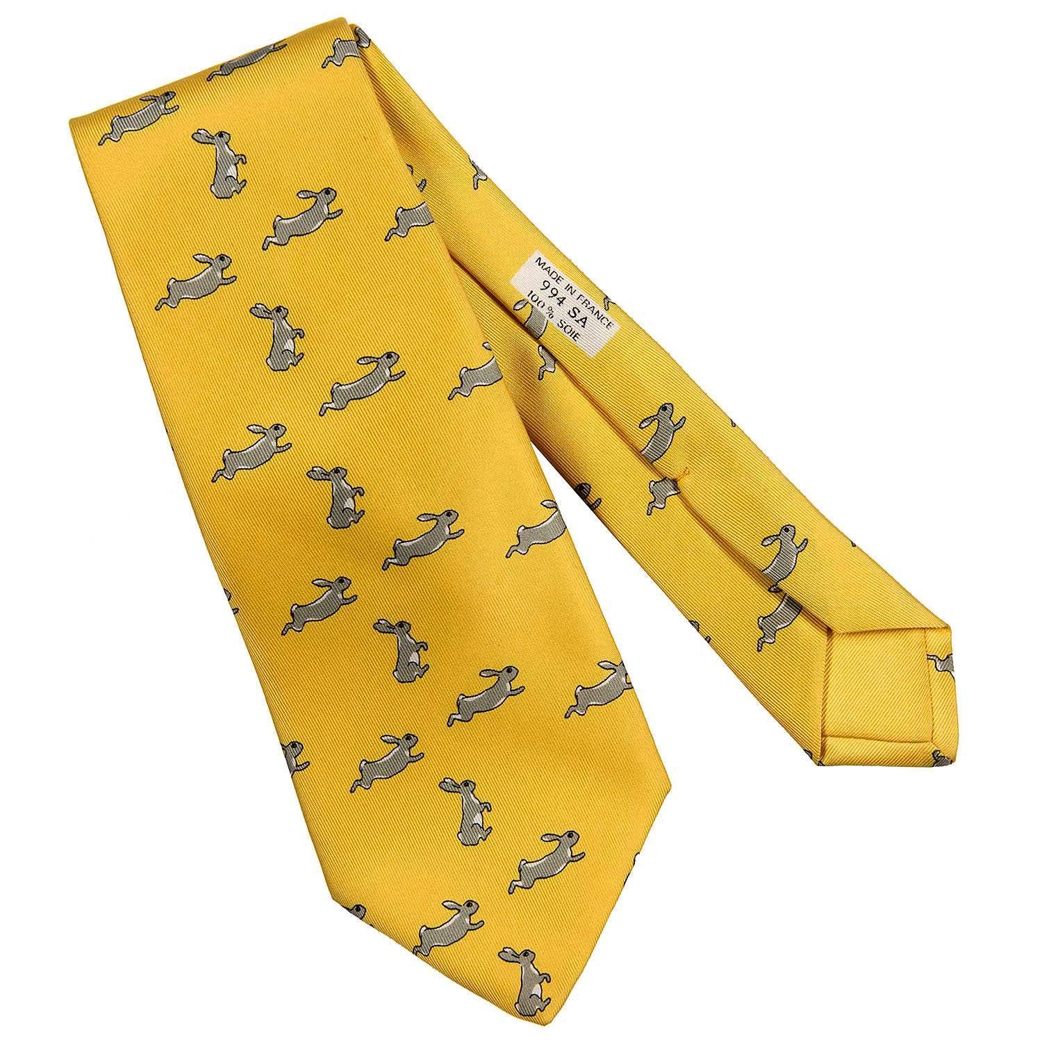 A Delightful Vintage Hermes Silk Tie, 'Rabbits'. In pristine condition it comes with it's original Hermes Box.