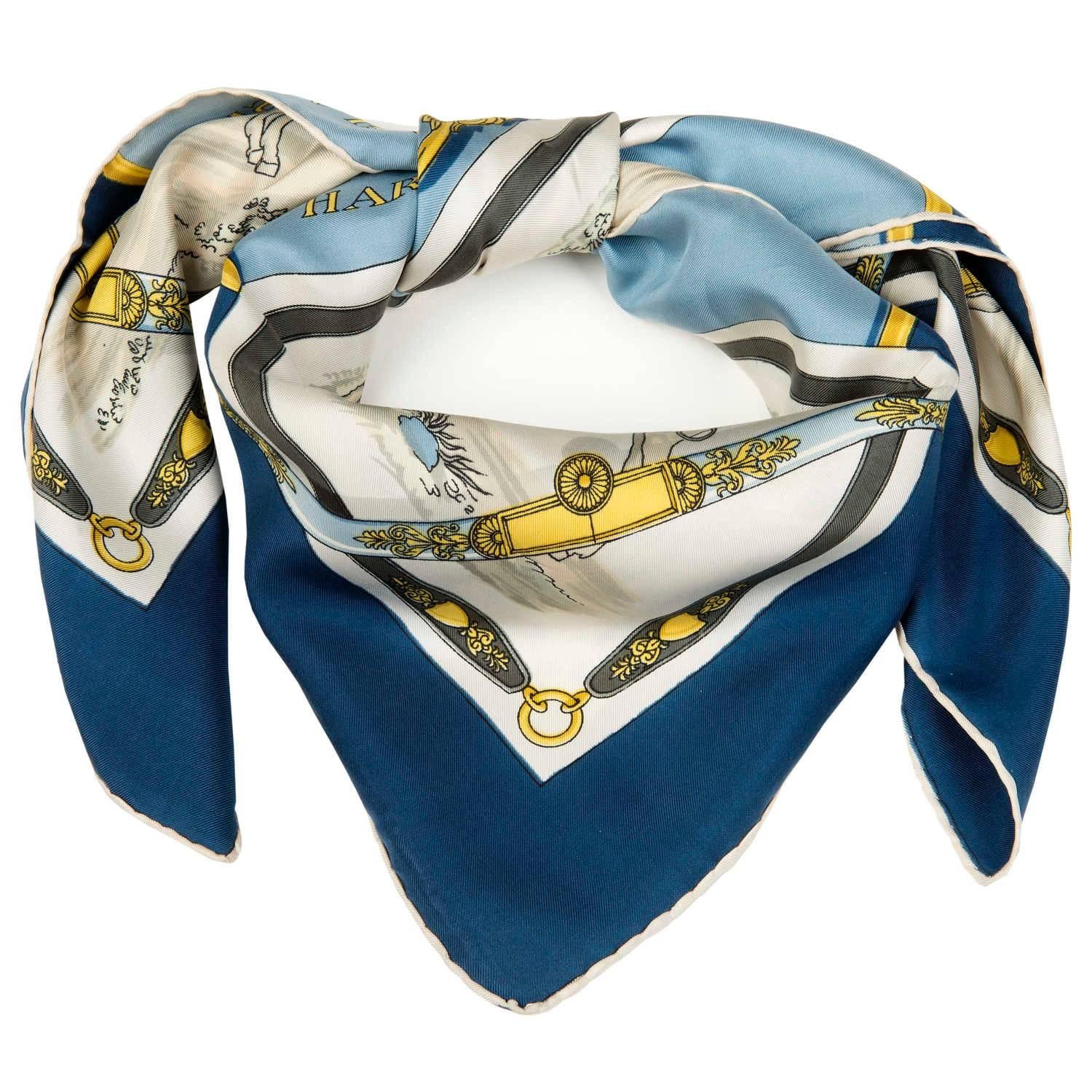 This rare vintage Hermes Silk Scarf, 'Harnais a L'anglaise' was first designed by the legendary Hermes Designer, Hugo Grygkar in 1955. Great colours and  superb design make this vintage scarf a real heritage piece !