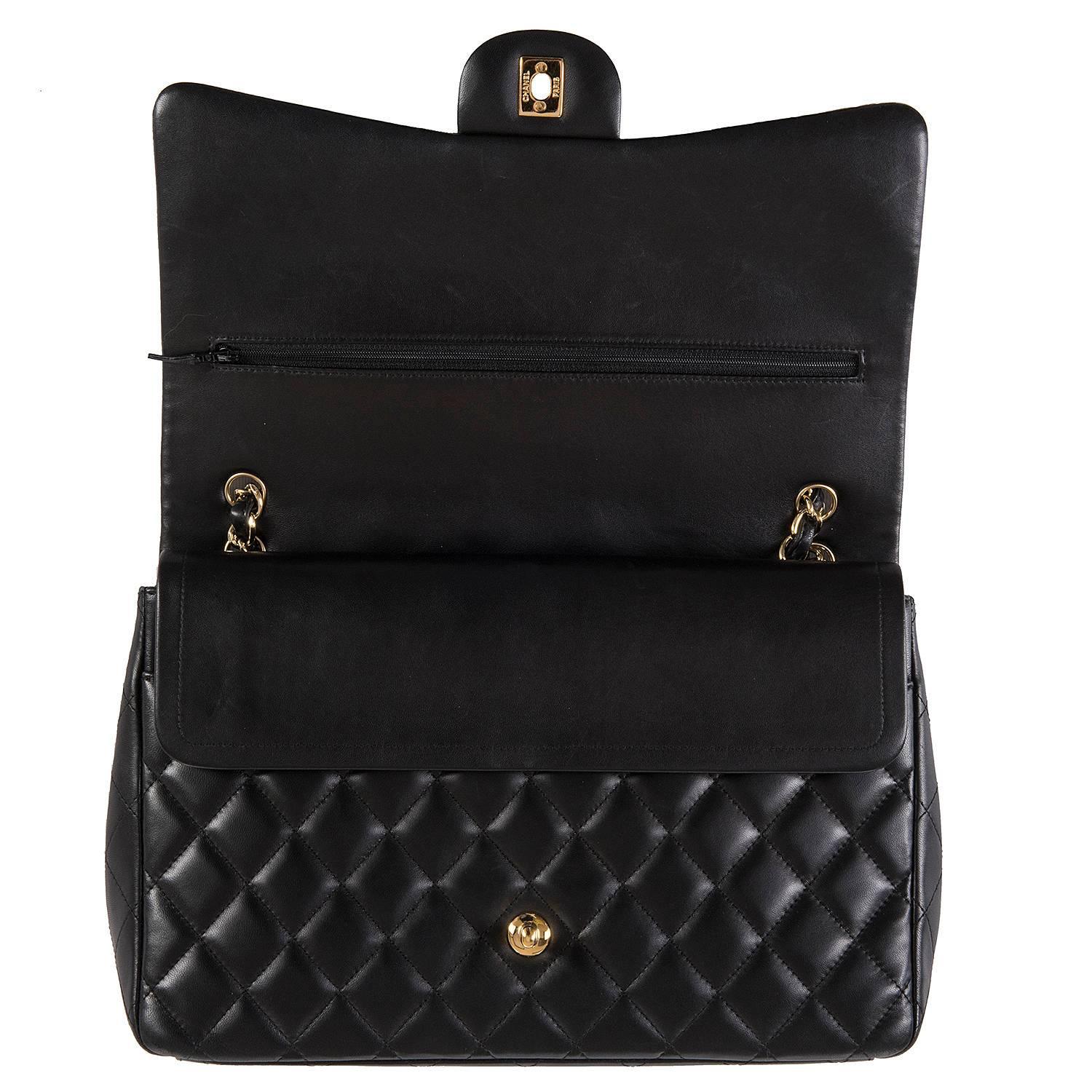 WOW Chanel Black Maxi Double Flap Quilted Bag with Gold hardware For Sale 1