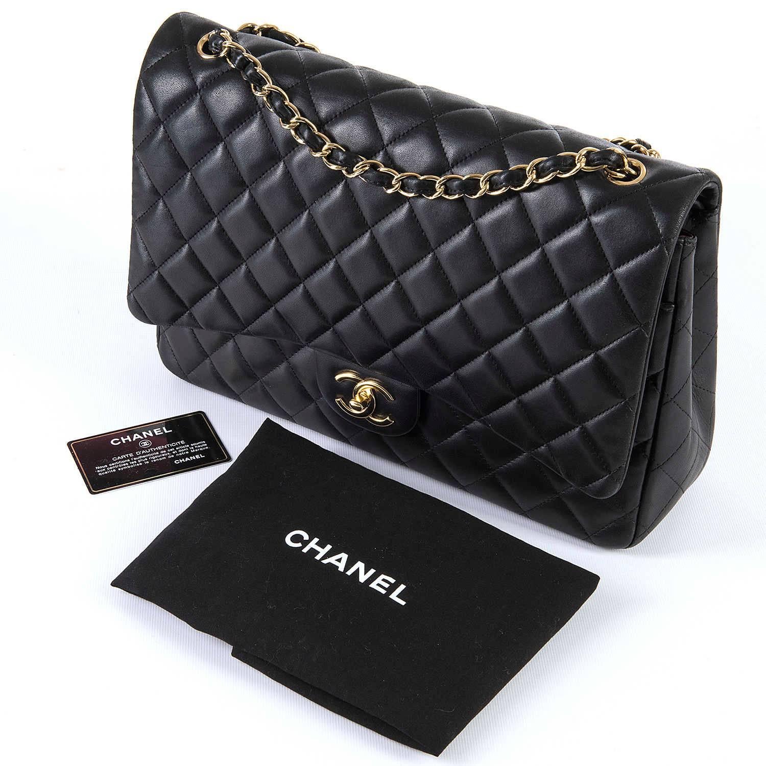 WOW Chanel Black Maxi Double Flap Quilted Bag with Gold hardware For Sale 2