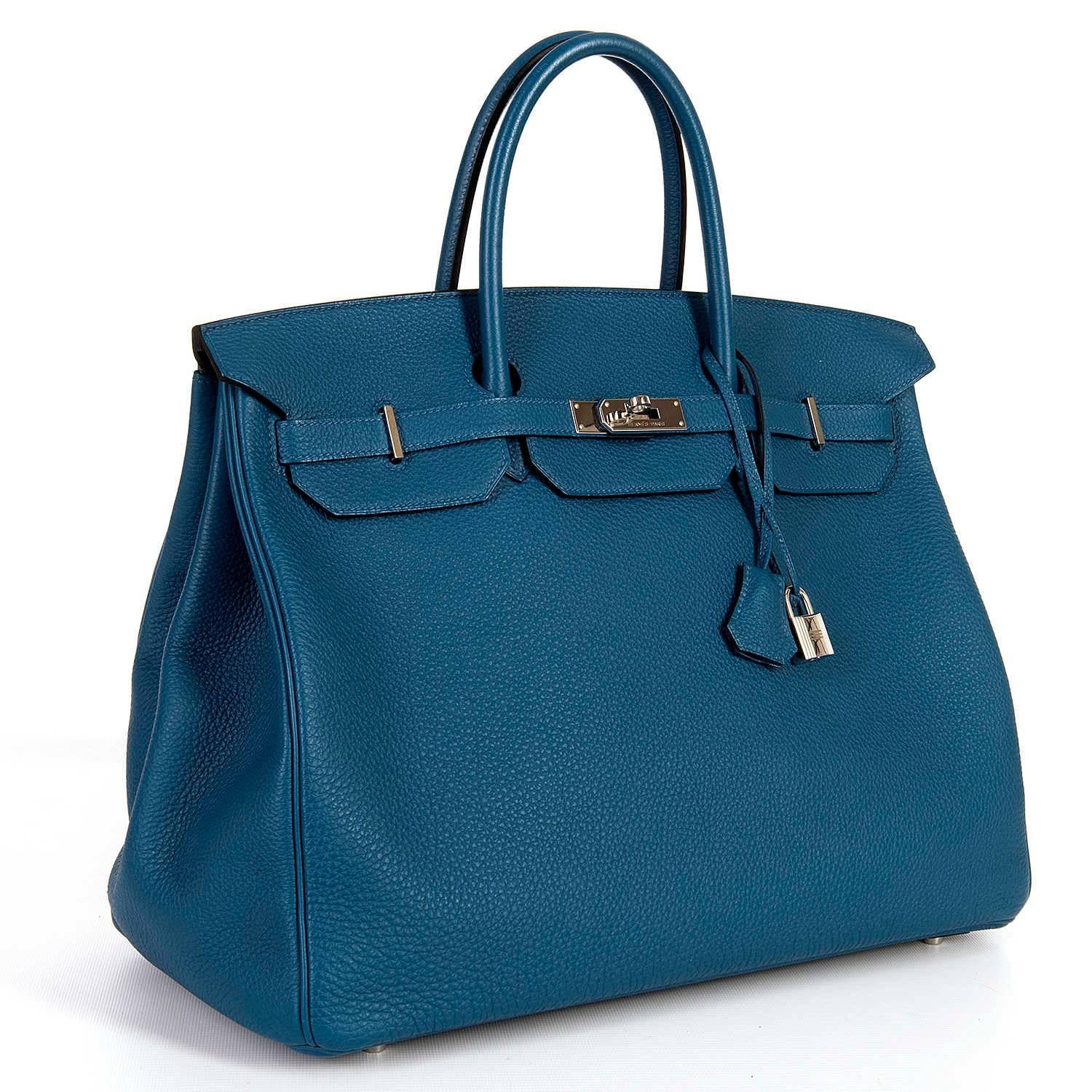 A Fabulous Hermes 40cm 'Birkin' bag in Cobalt Blue Togo Leather with Silver Palladium Hardware. In pristine, 'store-fresh' condition throughout, the bag is from Hermes 2013 collection and bears the makers stamp Q in a square. The bag comes with it's