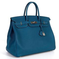 As New Hermes 40cm Cobalt Blue Togo leather Birkin with Palladium Hardware