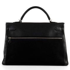 So So Rare Hermes 40cm Black on Black kelly 'Lakis' Bag with Palladium Hardware