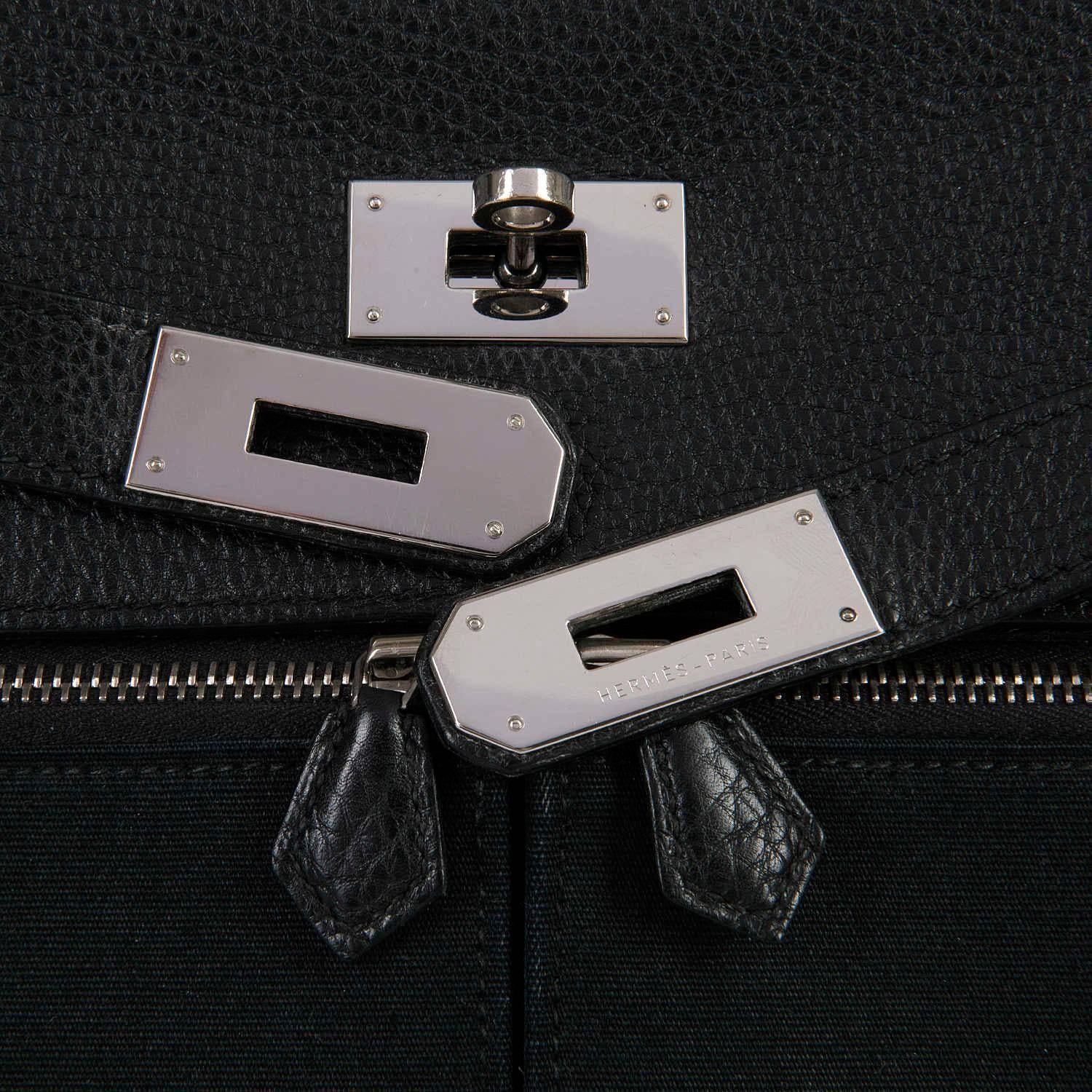 So So Rare Hermes 40cm Black on Black kelly 'Lakis' Bag with Palladium Hardware For Sale 1