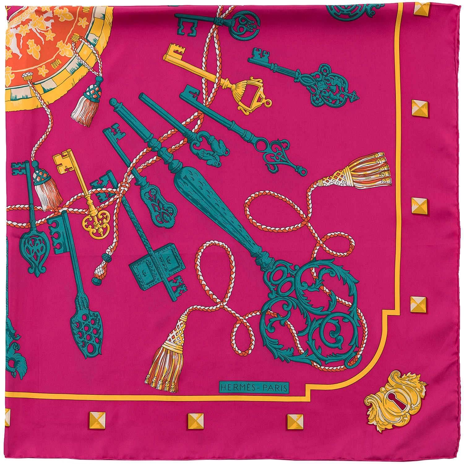 Red Stunning Hermes 140cm Silk Shawl Scarf 'Les Clefs' by Caty Latham For Sale