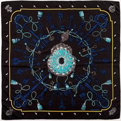 SO CHIC Hermes 140cm Silk Shawl 'Les Clefs' by Caty Latham