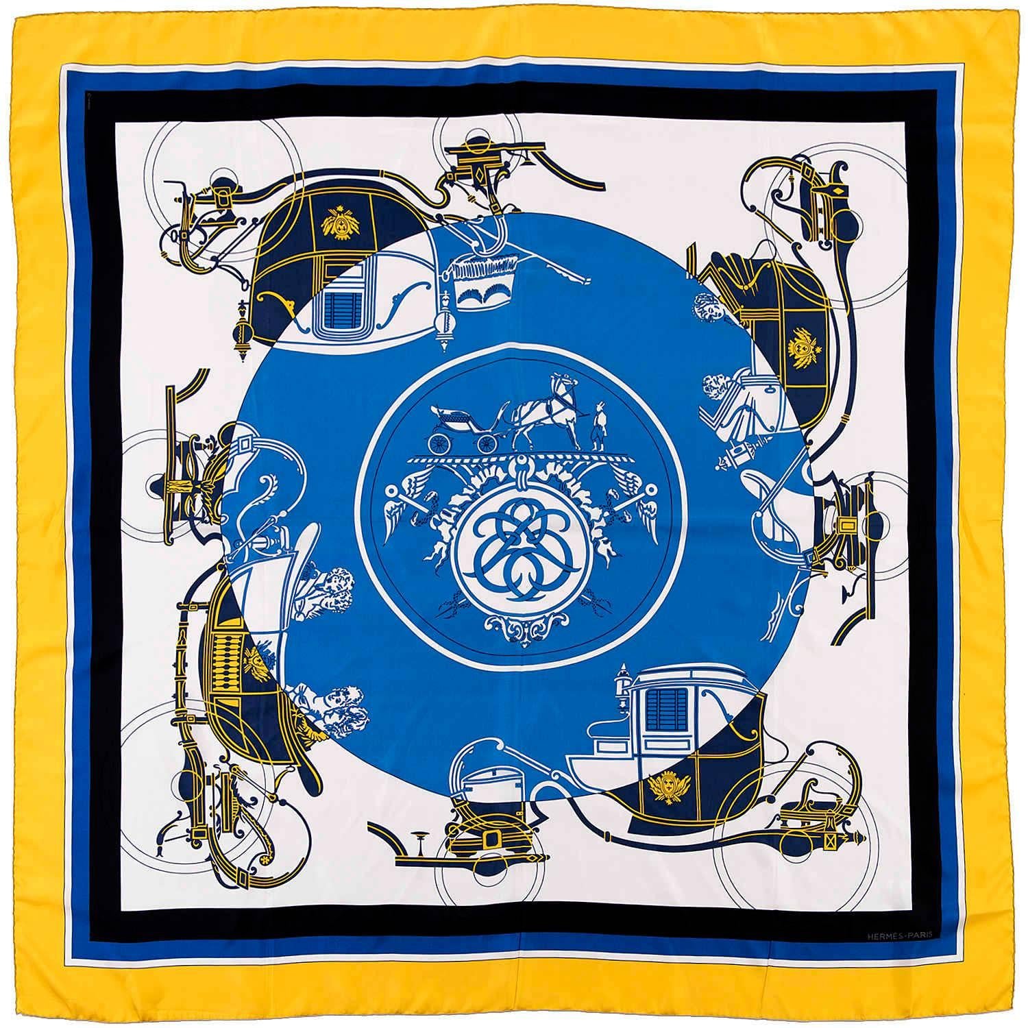 With Summer in mind, this rare piece by the legendary Hermes Designer Hugo Grygkar, was first released in 1946 and is unavailable to buy, now. 'Ex-libris Colorise' is a wonderful fantasy of colour, with navy blue, black, light blue and white with a