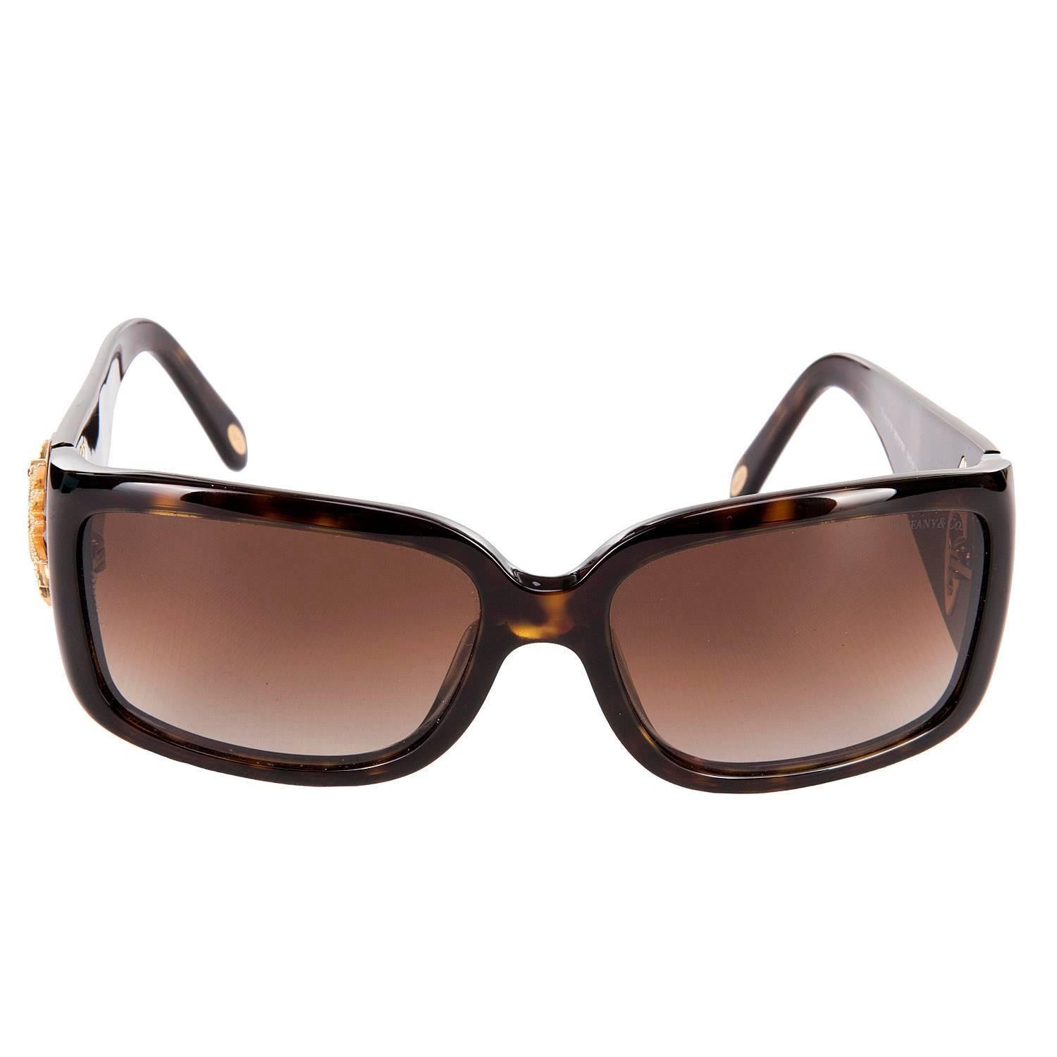 Black WOW Rare Tiffany 'Sunburst' Tortoiseshell Sunglasses with Swarovski Jewel inlays