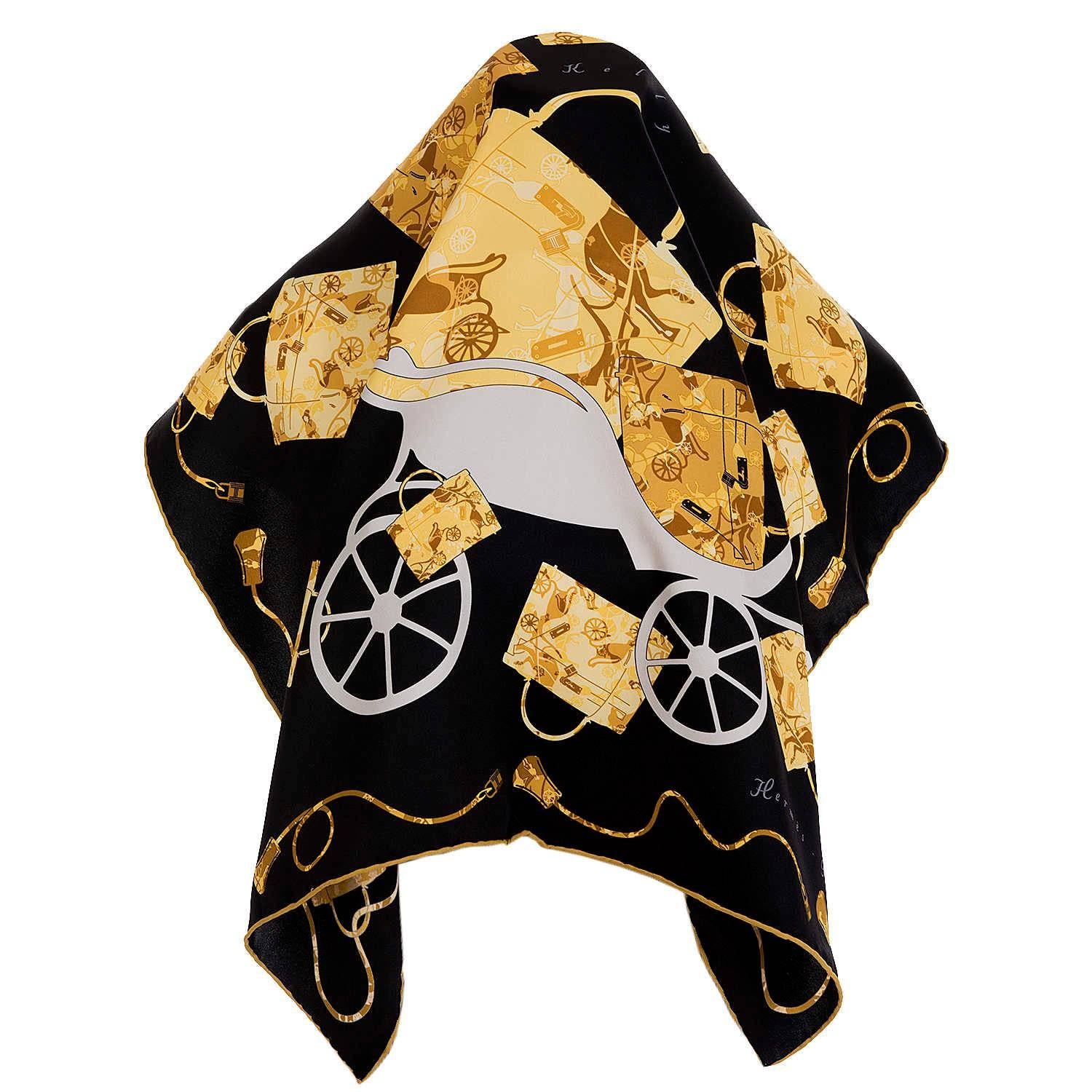 If you own an Hermes Kelly bag, then this stunning Hermes silk scarf is a must for you. 'Kelly en Caleche' designed by Cyrille Diatkine in 2007, pays homage to the legendary Kelly bag and the famous Hermes 'Horse & Carriage'. The scarf has been