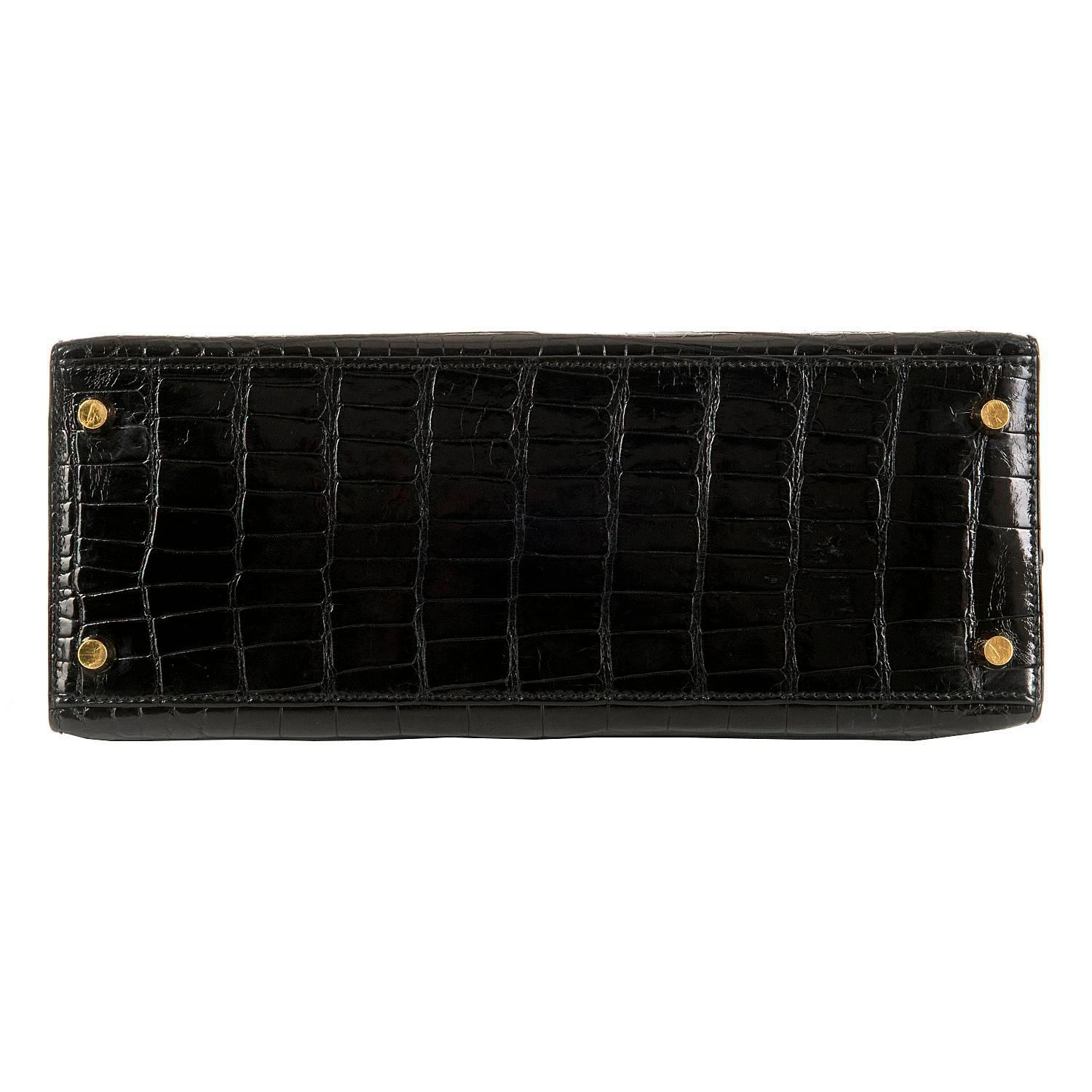 SO SO RARE Hermes 28cm Black Crocodile Alligator Kelly Bag & 'H' Bearn Wallet For Sale 1