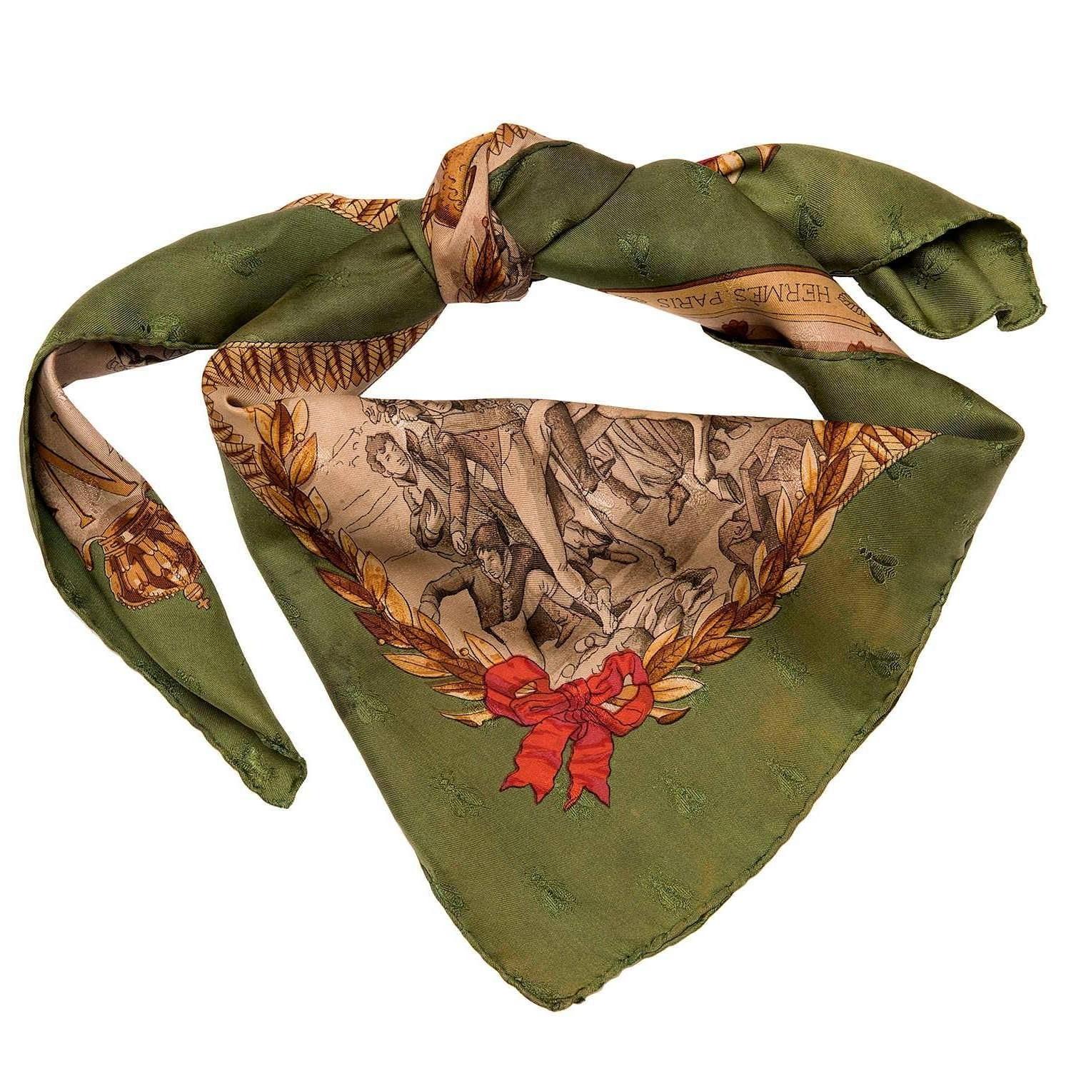 A Very Rare Hermes Silk Damask Scarf 'Napoleon' by Philippe Ledoux