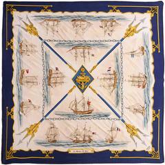 Very Rare Vintage Hermes Silk Scarf "La Marine en Bois' by Hugo Grygkar