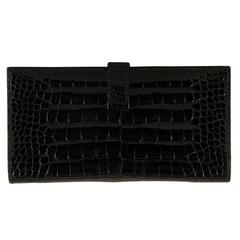 Pristine & Very Rare Hermes Shiny Black Crocodile Alligator 'H' Bearn Wallet