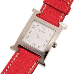 Pristine Hermes Lady's 'Heure H' Double Strap Palladium Silver Swiss-made Watch
