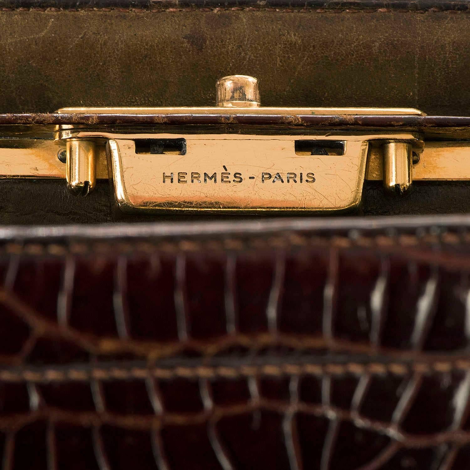 Women's So So Rare Vintage Hermes 30cm Cognac 'Sac Pullman' Shiny Crocodile Handbag 