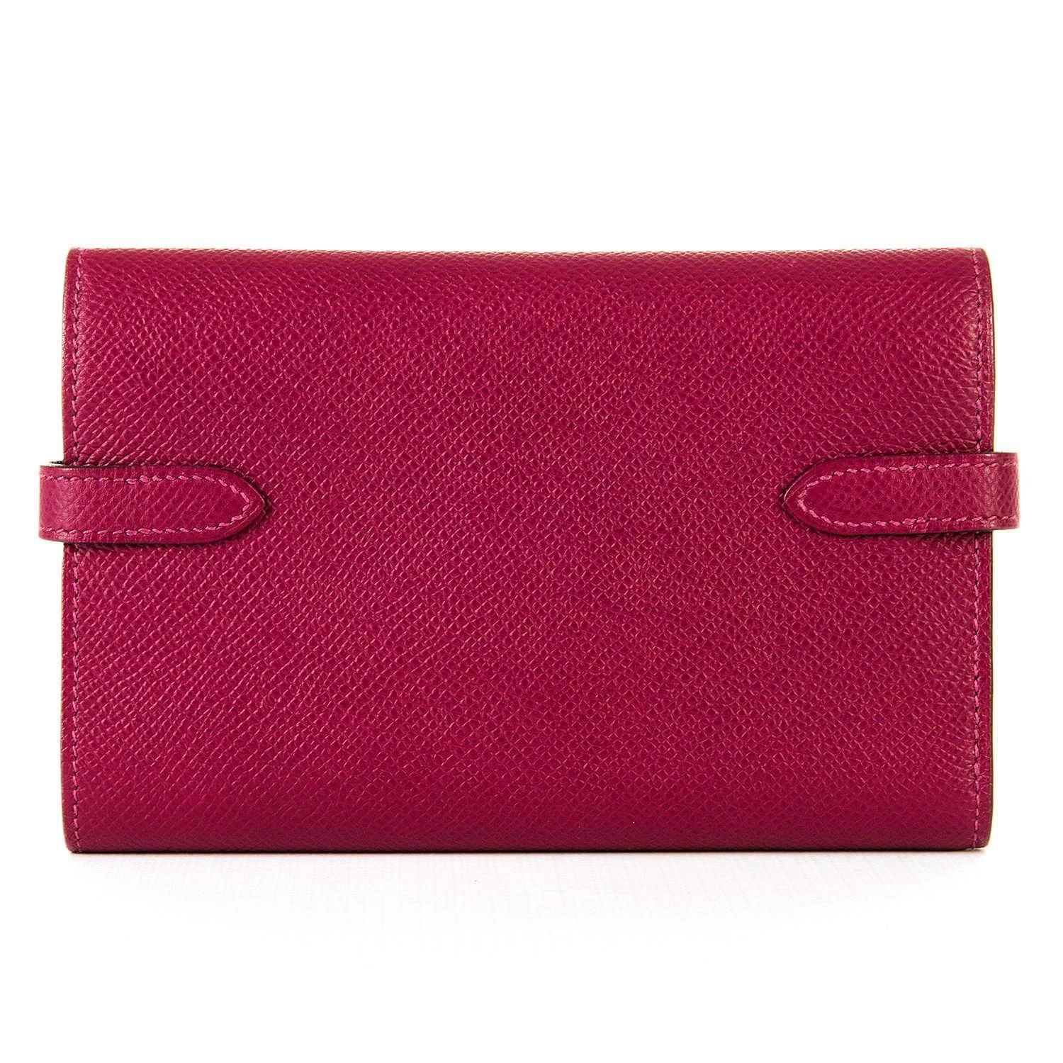 Red So Rare Hermes Special Order Pristine Kelly 'Tosca' Epsom Leather Wallet  For Sale