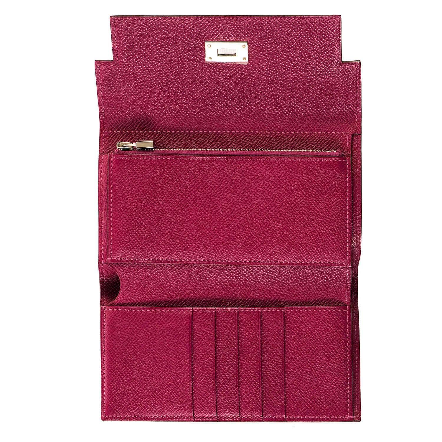 So Rare Hermes Special Order Pristine Kelly 'Tosca' Epsom Leather Wallet  For Sale 2