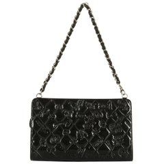 Pristine Chanel Black Patent Leather Lucky Charms Evening Bag - Silver Hardware