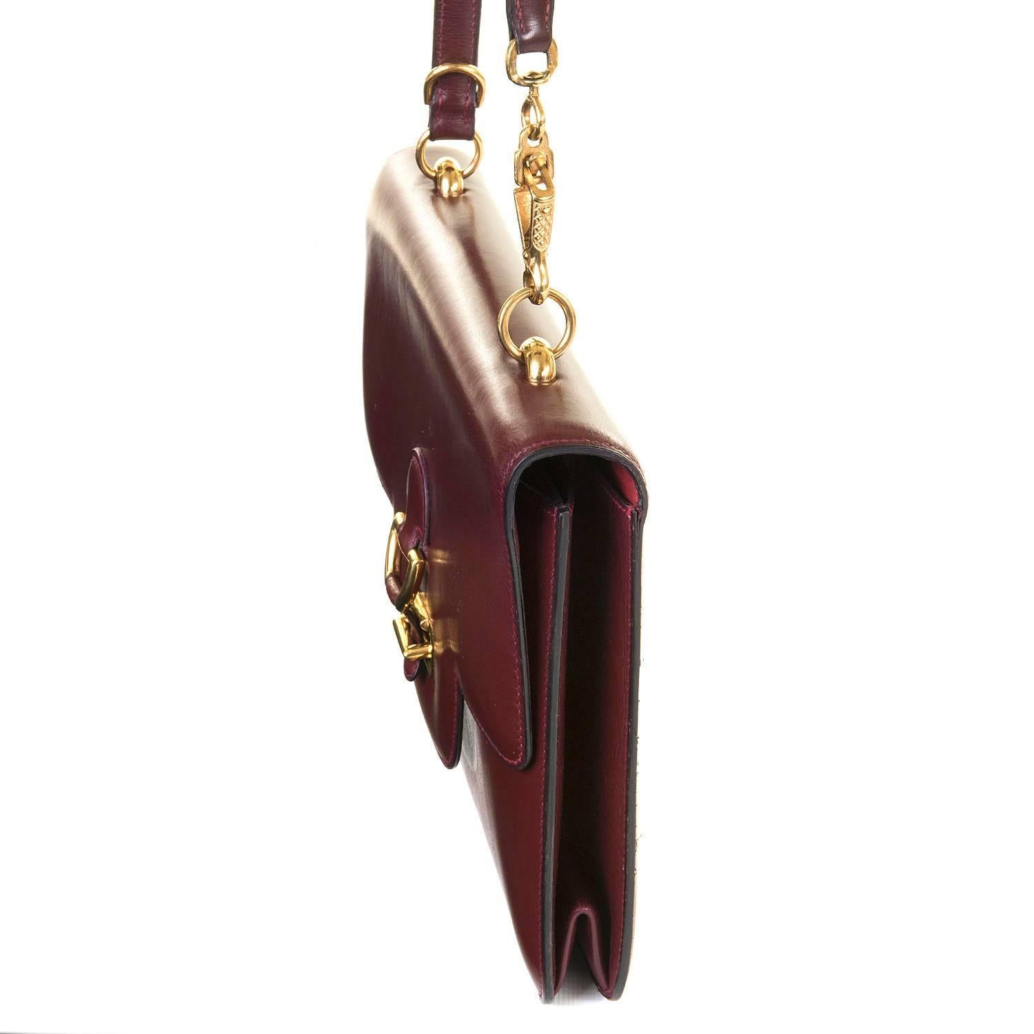 Pristine Vintage Hermes 'Sandrine' Burgundy Box Leather Handbag 1