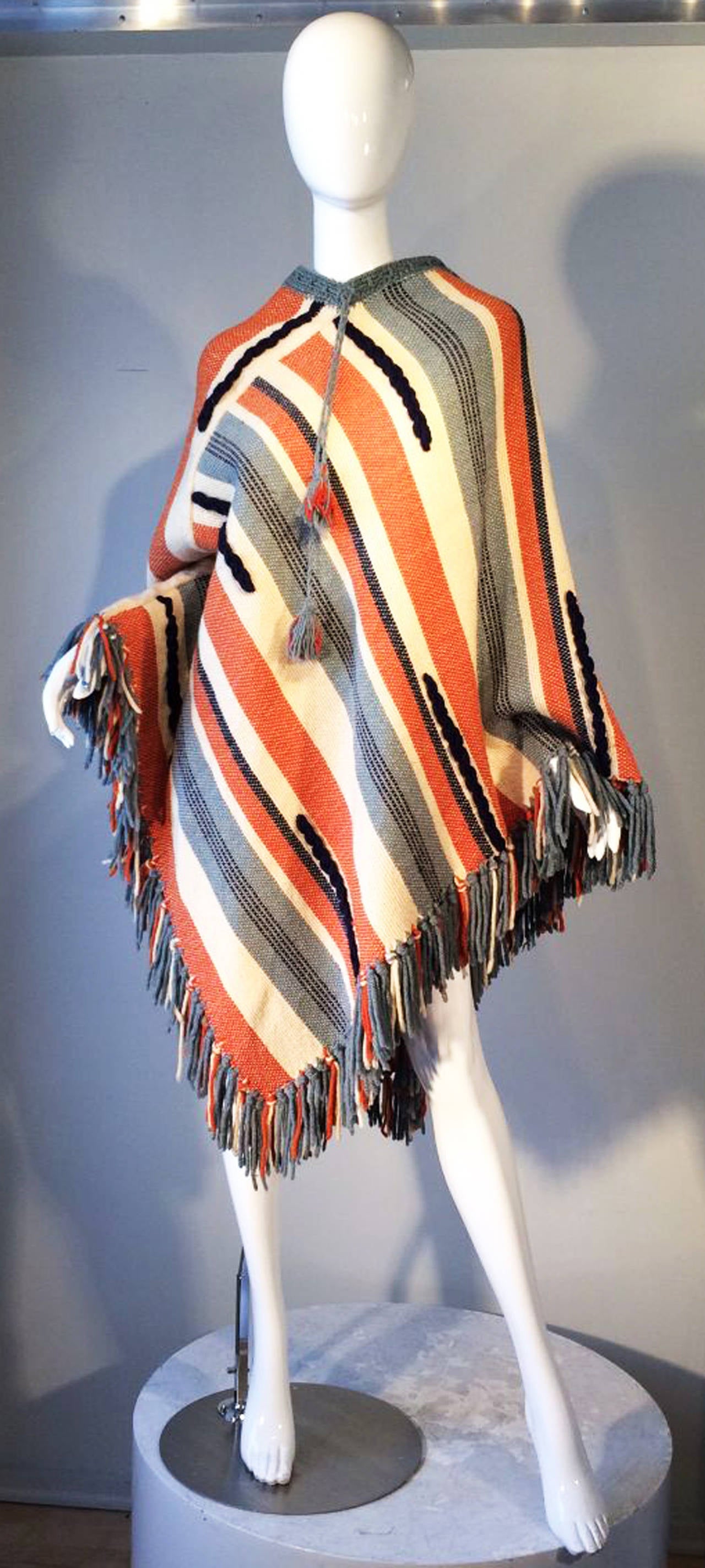Woven Wool Poncho Textile Designer 1960s In Excellent Condition In Phoenix, AZ