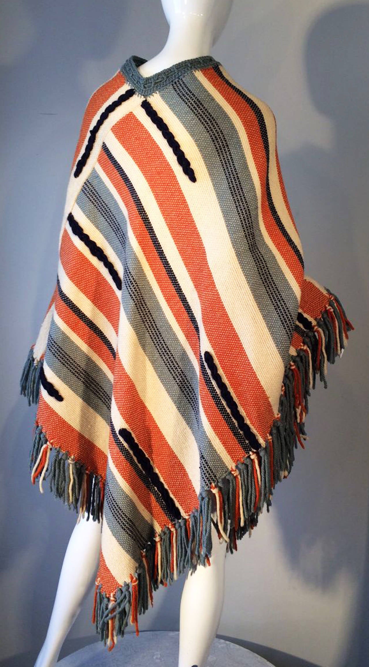 Women's Woven Wool Poncho Textile Designer 1960s