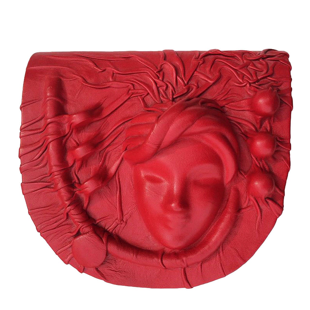 Sculpted Leather Clutch Handbag 1980s