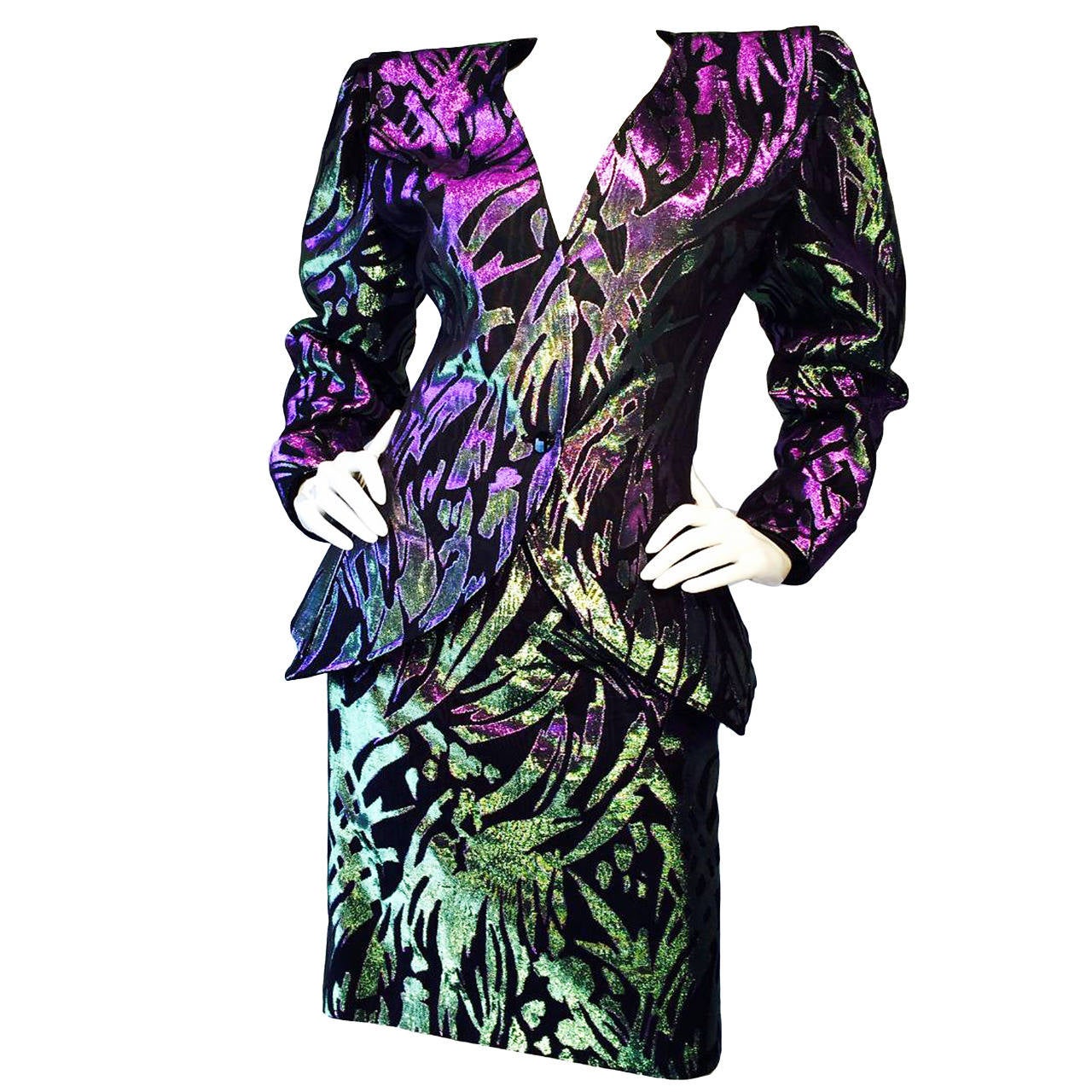 Ungaro Color-Changing Brocade Skirt Suit 1980s