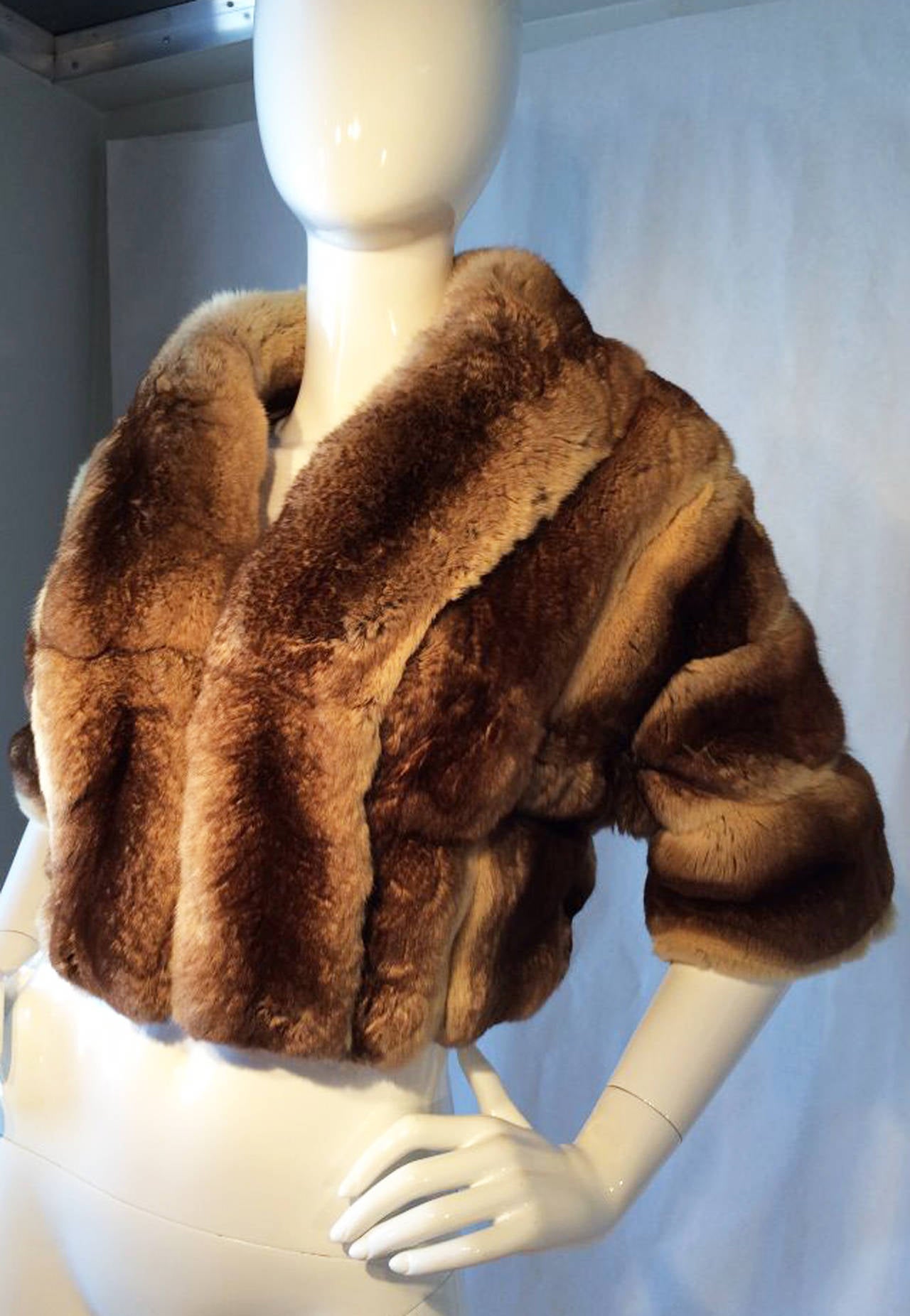Brown Michael Kors Couture Chinchilla Shrug Jacket For Sale