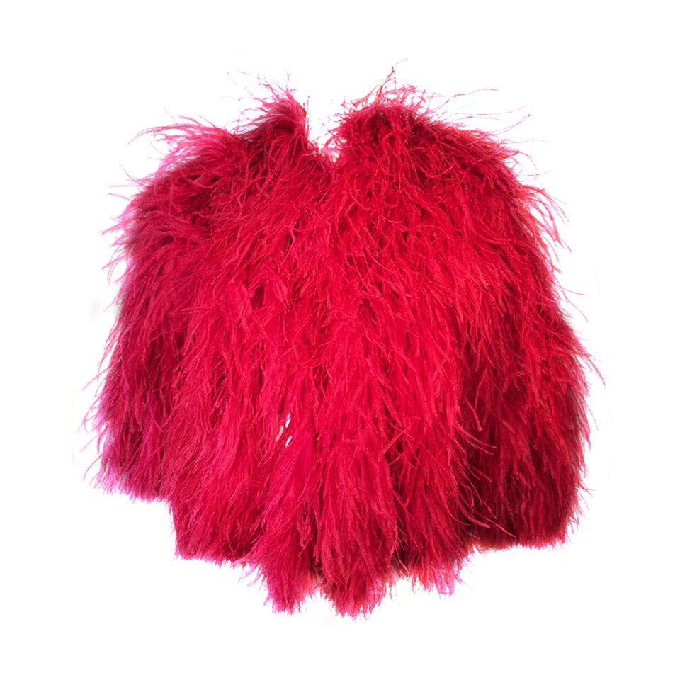 Raspberry Ostrich Feather Cape 1950s at 1stDibs