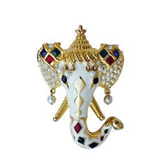 Kenneth Jay Lane "Jeweled" Maharani Elephant Brooch 1970s