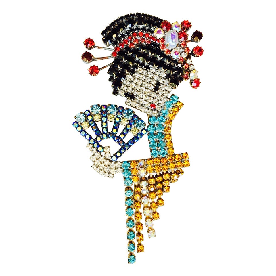 Czech Crystal "Jeweled" Geisha Brooch