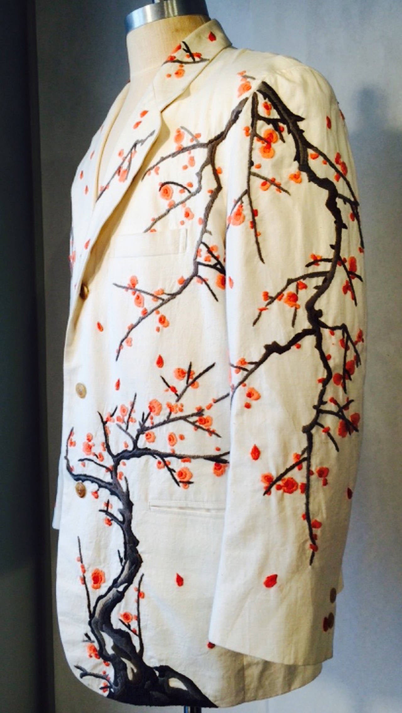 Gents Issey Miyake Cherry Blossom Embroidered Jacket 1990s In New Condition For Sale In Phoenix, AZ