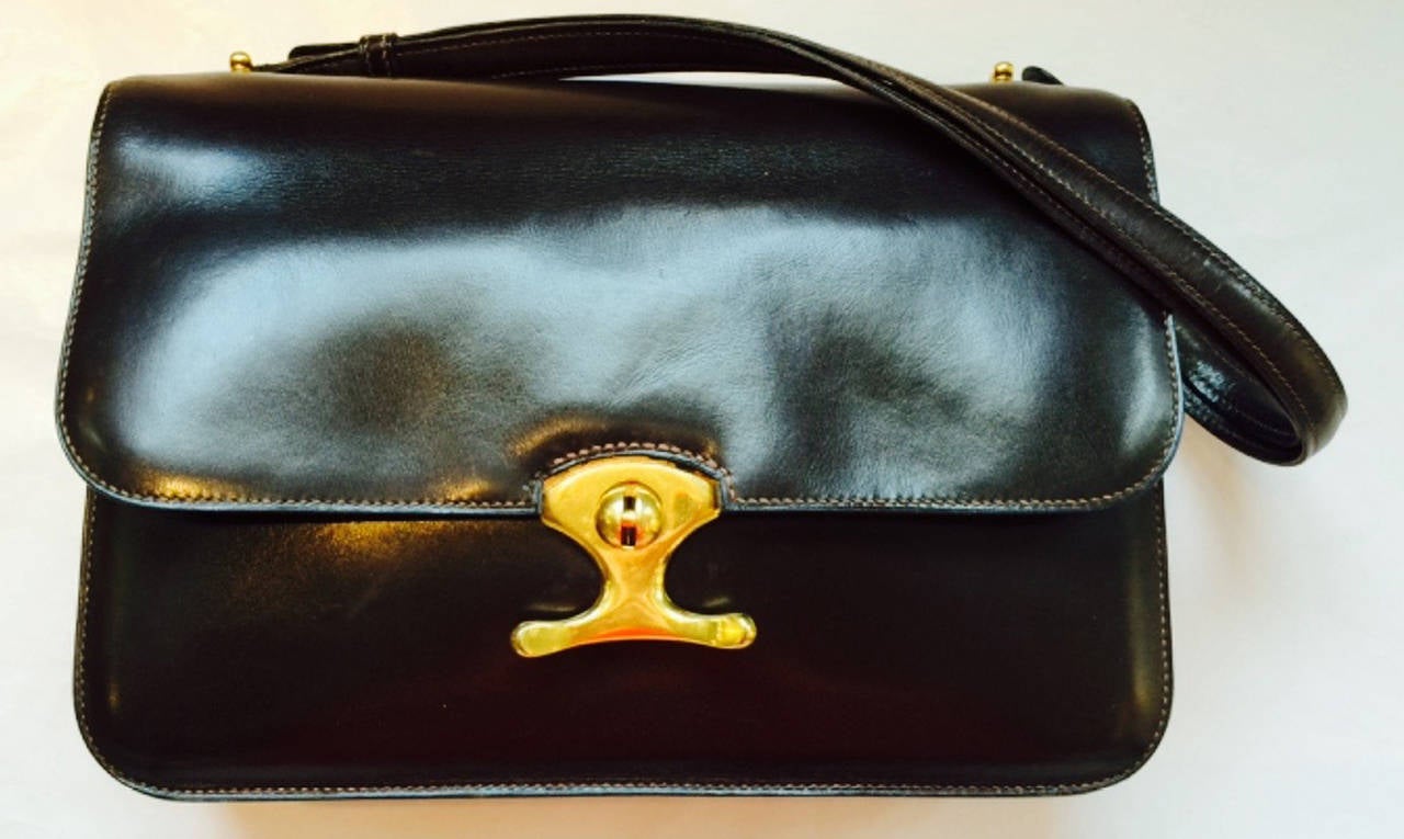 Chic Hermes Leather Flap Handbag 1960s 1