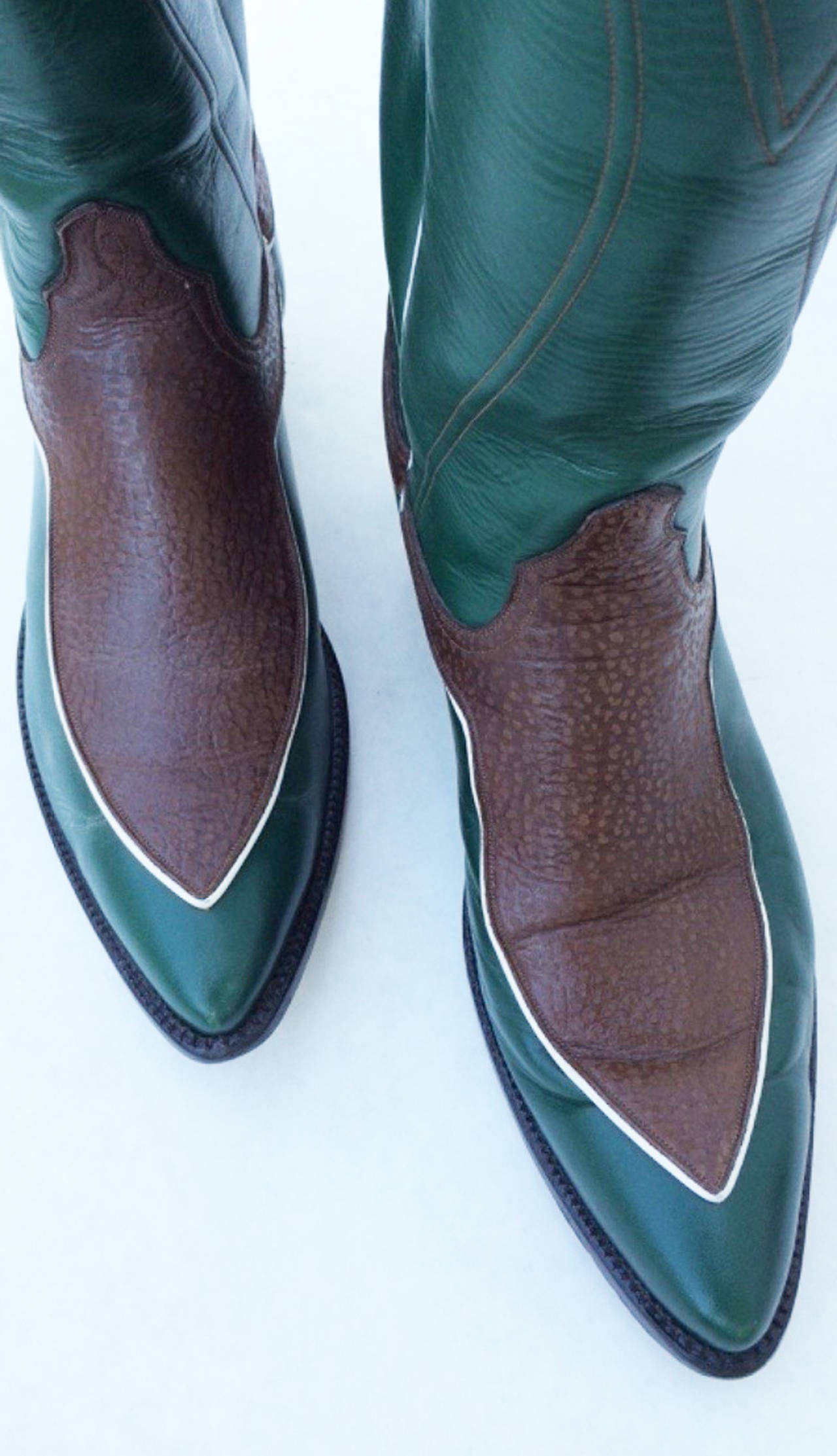 Gents Custom Leather and Kangaroo Cowboy Boots 10.5D In Excellent Condition In Phoenix, AZ