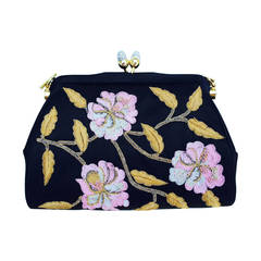 Vintage Judith Leiber Silk Embroidered Evening Clutch Handbag 1970s