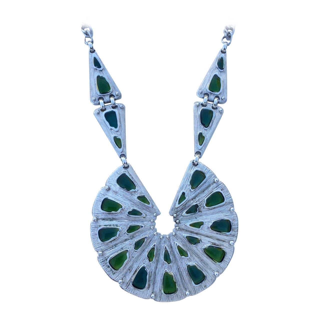Trifari Brutalist Poured Glass Pendant Necklace ca.1970