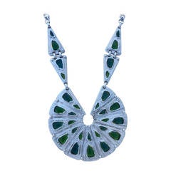 Retro Trifari Brutalist Poured Glass Pendant Necklace ca.1970