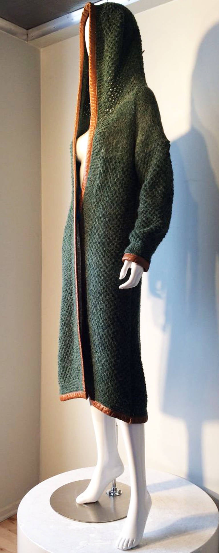 Gucci Leather Trimmed Hooded Knit Wrap 1960s In Excellent Condition In Phoenix, AZ