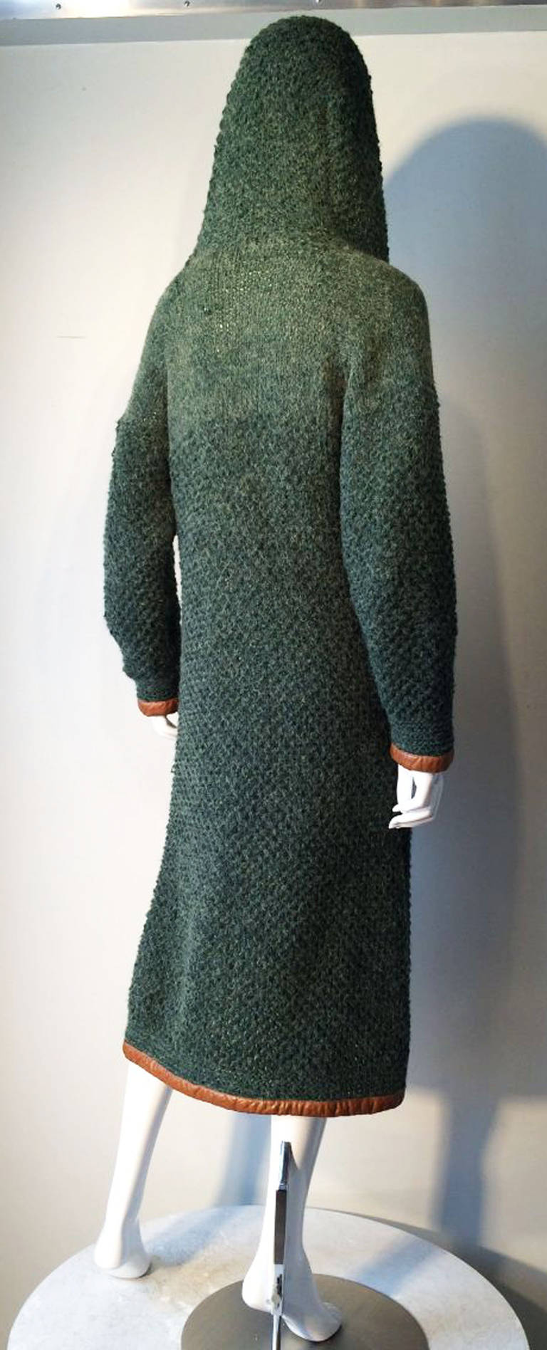 Women's Gucci Leather Trimmed Hooded Knit Wrap 1960s