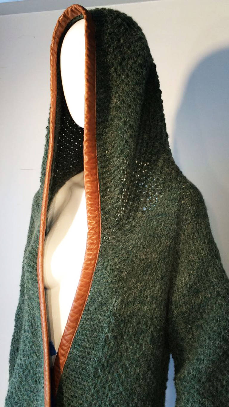 Gucci Leather Trimmed Hooded Knit Wrap 1960s 1