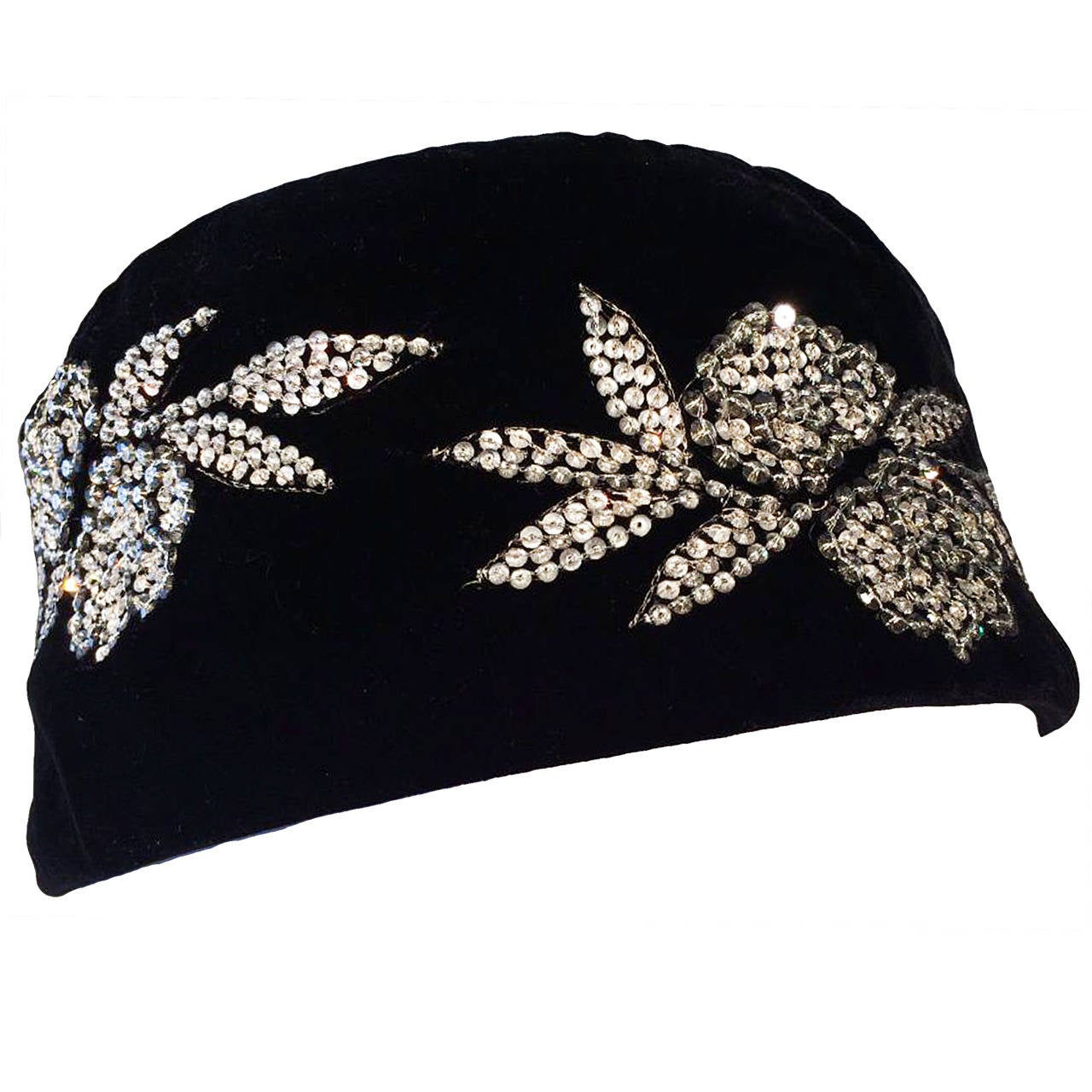 Valentino Crystal Embroidered Velvet Cap 1980s