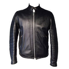 Used Gents Black Leather Cafe Racer Jacket 1960s