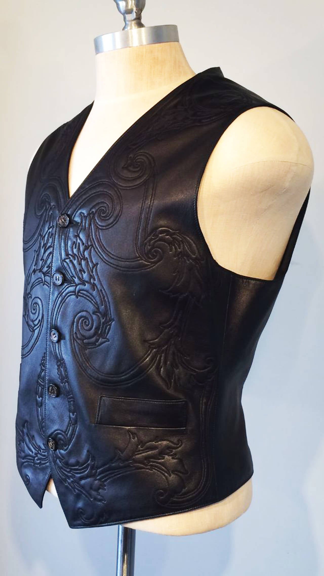 Gents Hermes Embroidered Leather Waistcoat 1980s