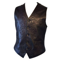 Vintage Gents Hermes Embroidered Leather Waistcoat 1980s