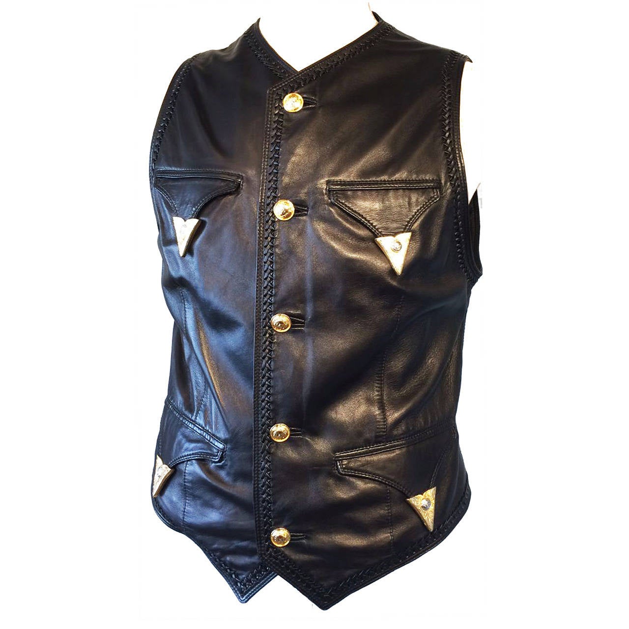 Gents Versace Leather Waistcoat 1980s For Sale