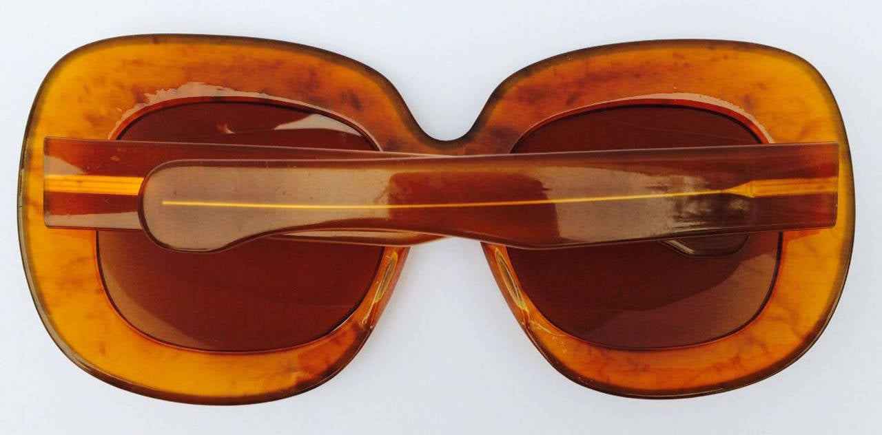 A fine vintage pair oversize Lucite sunglasses. Thick signed HL Purdy polished 