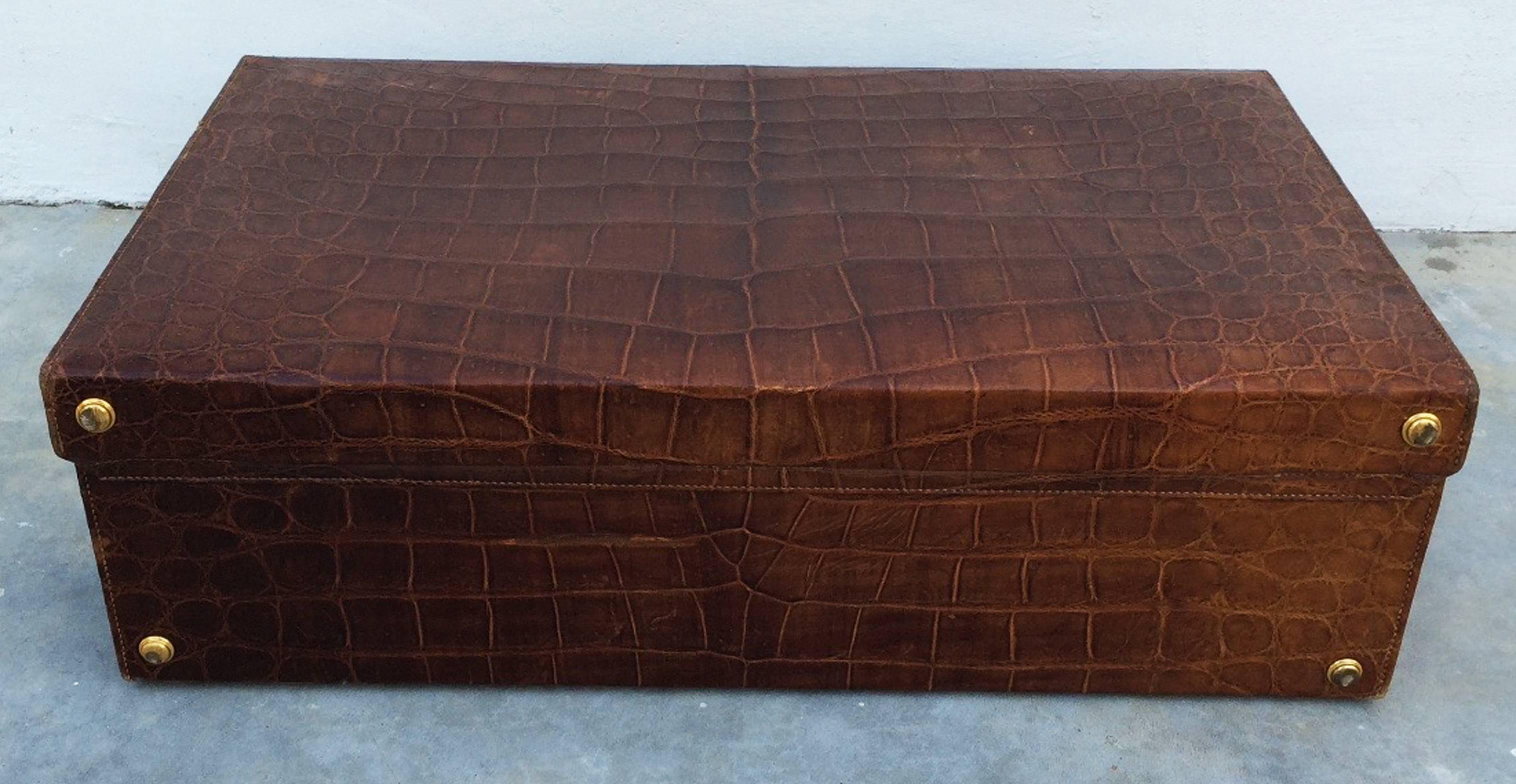 Rare Hermes Crocodile Suitcase, 1930s In Excellent Condition For Sale In Phoenix, AZ